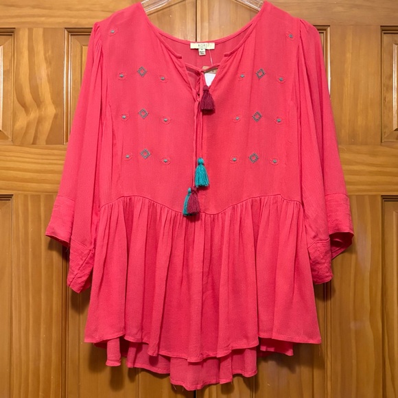 Kori Tops - Kori Coral Pink Boho Tassel Tunic Size Small NWT